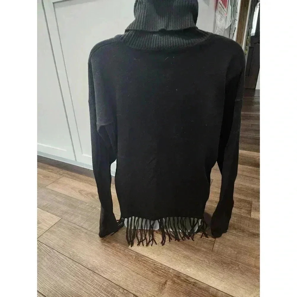 Michael Kors Brown Knit Crop Fringe Sweater Womens Size Small Medium Black - Picture 4 of 6